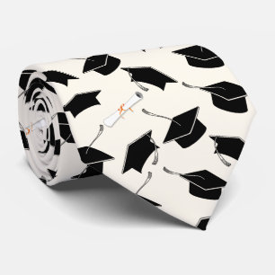Grad Cap and Diploma Pattern Graduation Neck Tie