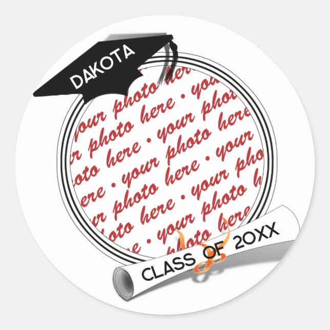 Grad Cap and Diploma Photo Graduation Classic Round Sticker (Front)