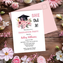 Grad Cap and Pink Floral She Did It Grad Party 