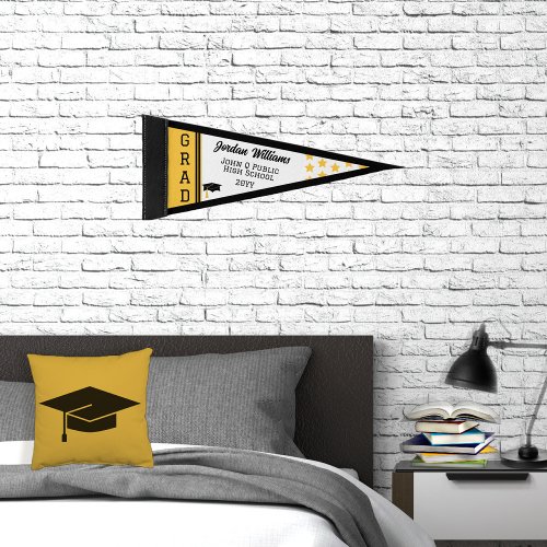 Grad Cap and Stars Class Graduation Yellow Pennant Pennant Flag