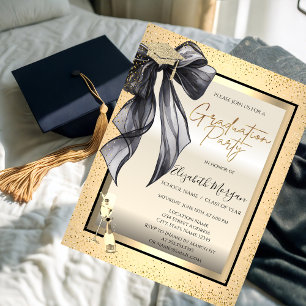 Grad Cap,Black Bow Glass,Confetti Your Photo Invitation