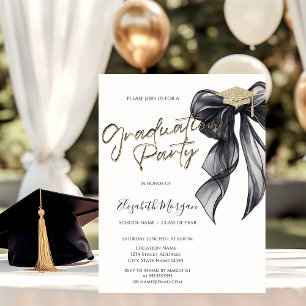 Grad Cap Black Bow Your Photo Graduation  Invitation