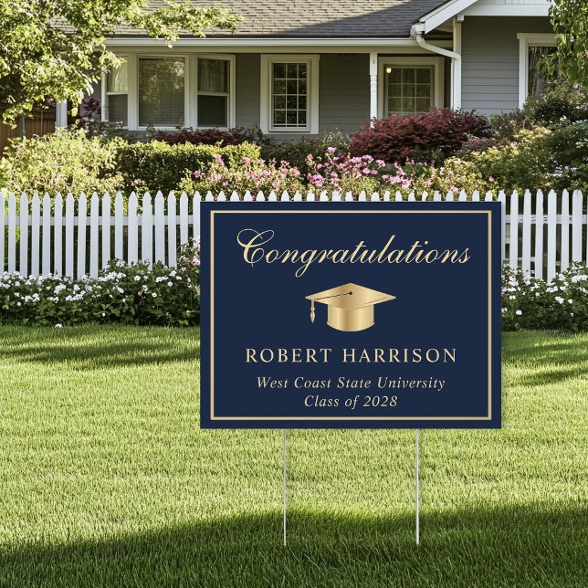 Grad Cap Blue Gold Graduation Congratulations Yard Sign (Creator Uploaded)