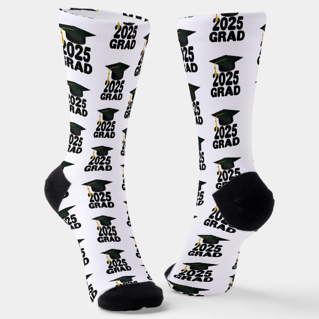 Grad Cap Bold Class of 2025 Graduation Socks (Angled)