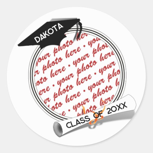 Grad  Cap Book Stack Photo Graduation Classic Round Sticker