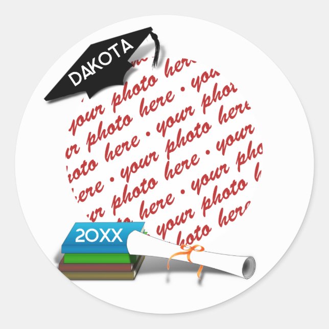 Grad  Cap Book Stack Photo Graduation Classic Round Sticker (Front)