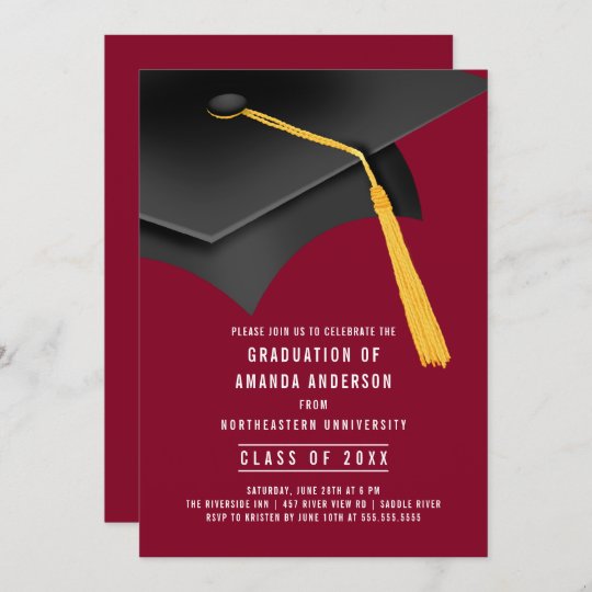 Grad Cap Burgundy Graduation Party Invitation | Zazzle.com