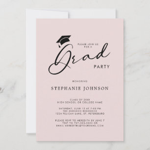 Grad Cap Chic Modern Calligraphy Graduation Party Invitation
