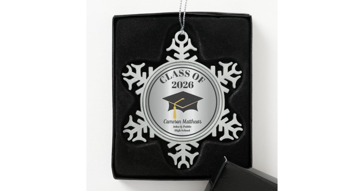 Grad Cap Class of 2026 Silver Name Graduation Snowflake Pewter ...