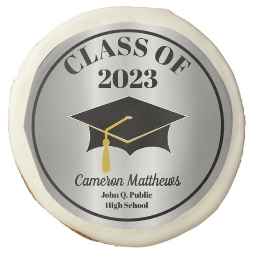 Grad Cap Class of 202 Silver Name Graduation Snow  Sugar Cookie