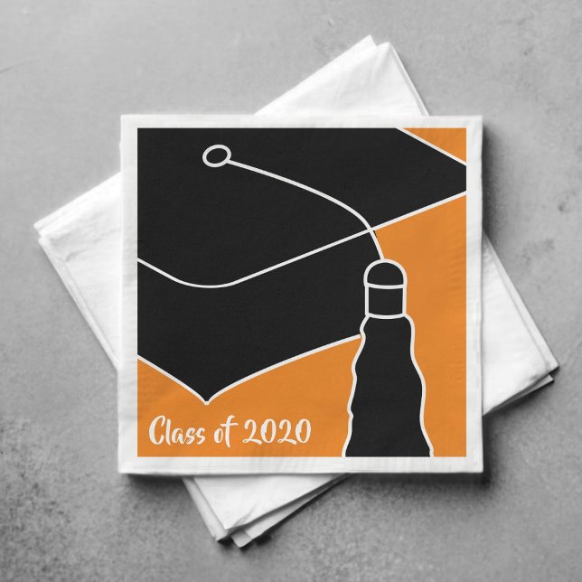 Grad Cap Class Year Orange and Black Napkins (Creator Uploaded)