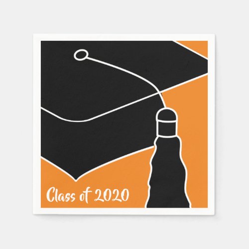 Grad Cap Class Year Orange and Black Napkins