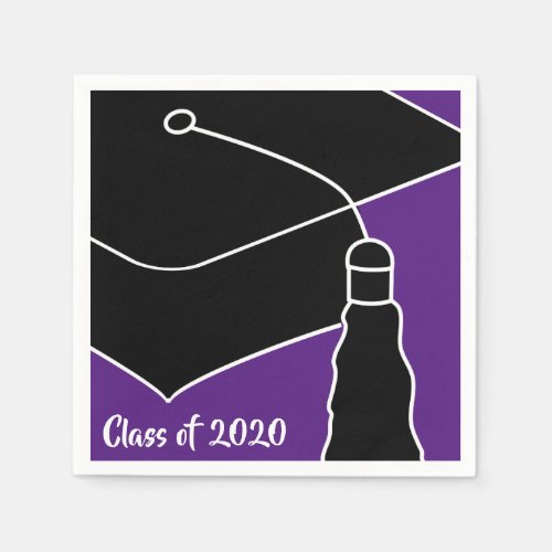 Grad Cap Class Year Purple and White Napkins