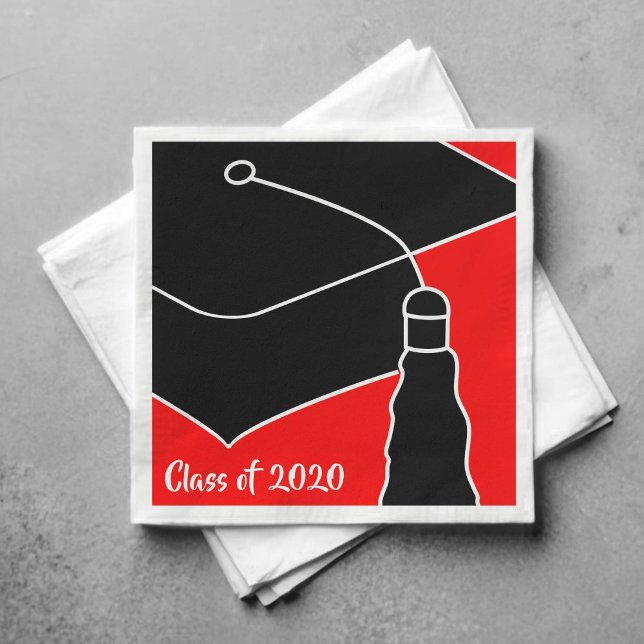 Grad Cap Class Year Red and Black Napkins (Creator Uploaded)