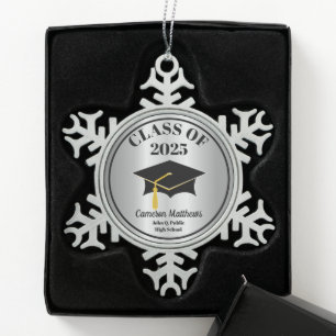 Grad Cap Class Year Silver Name Graduation Snowflake Pewter Christmas Ornament