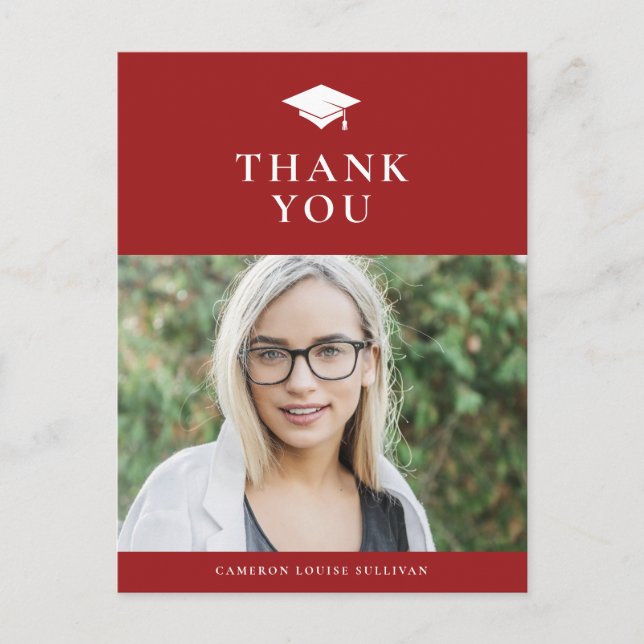 Grad Cap Classic Red Graduation Thank You Postcard (Front)