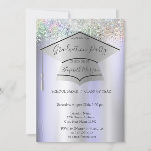 Grad CapColorful Confetti Violet Graduation Invitation