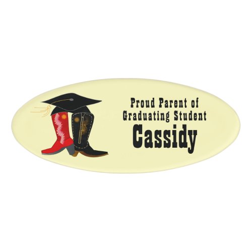 Grad Cap Cowboy Boots Graduation  Name Tag