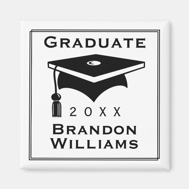 Grad Cap Custom Name 2 Inch Square Magnet (Front)