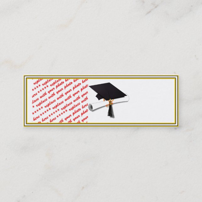 Grad Cap Diploma - Black & Gold Mini Business Card (Front)