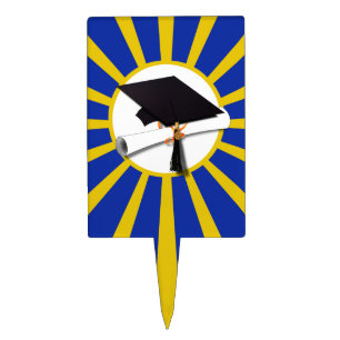Grad Cap & Diploma Blue and Gold Cake Topper