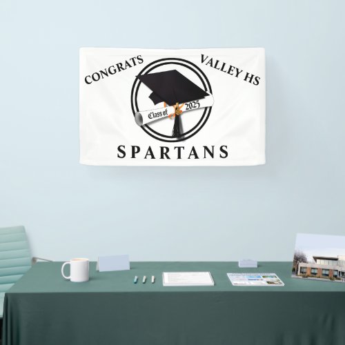 Grad Cap Diploma Circle Class of 2025 Banner