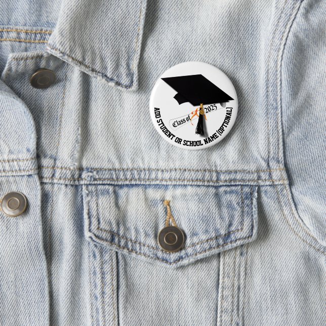 Grad Cap Diploma Class of 2025 Graduation Button (In Situ)