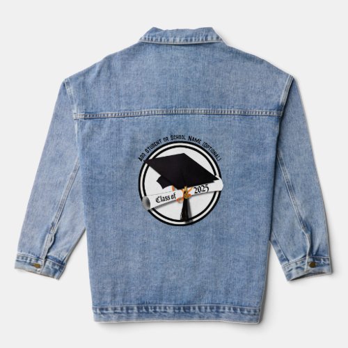 Grad Cap Diploma Class of 2025 Graduation Denim Jacket