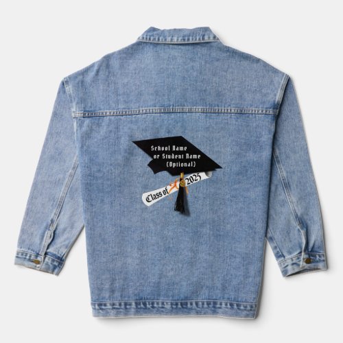 Grad Cap Diploma Class of 2025 Graduation Denim Jacket