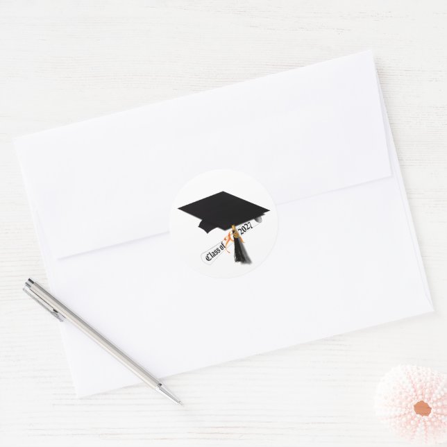 Grad Cap Diploma Class of 2027 Graduation Classic Round Sticker (Envelope)