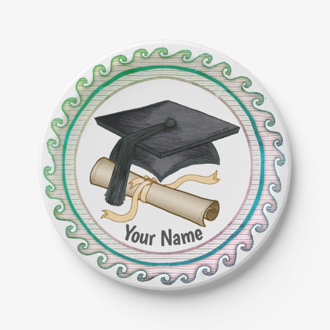 Grad Cap Diploma  paper plate (Front)