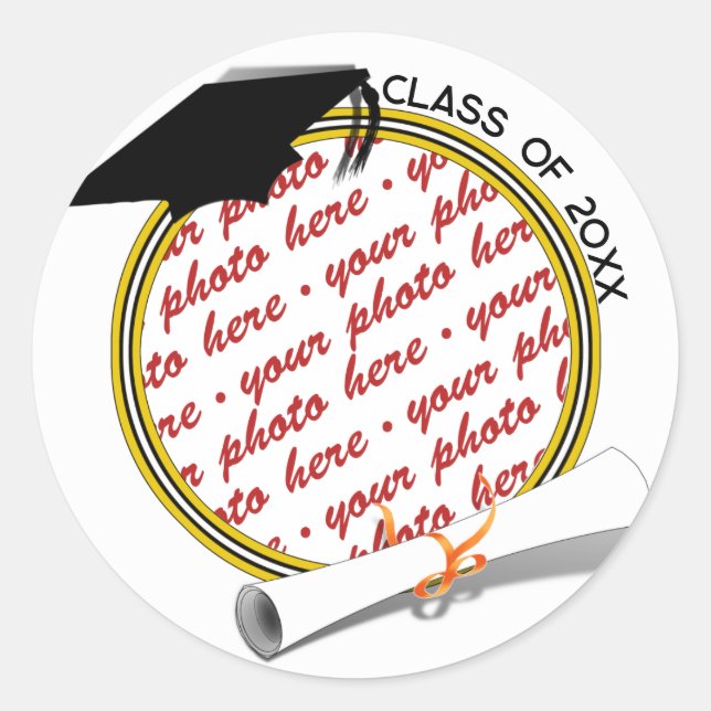 Grad Cap Diploma Photo Graduation Classic Round Sticker (Front)