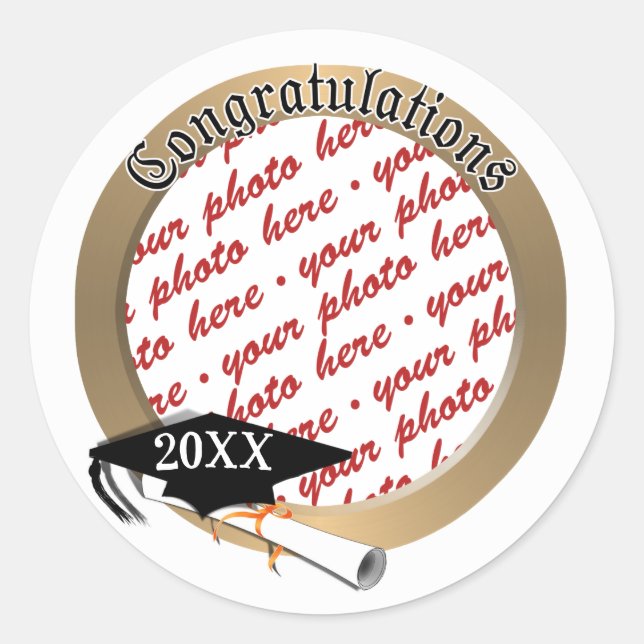 Grad Cap Diploma Photo Graduation Classic Round Sticker (Front)