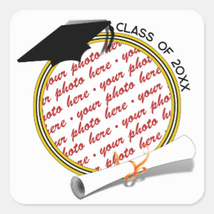 Grad Cap Diploma Photo Graduation Square Sticker