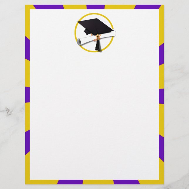 Grad Cap & Diploma - Purple and Gold School Colors Flyer (Front)