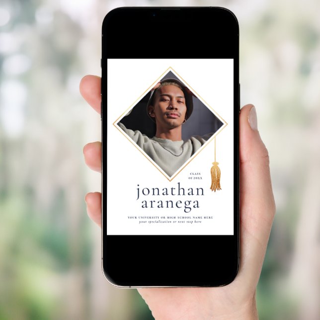 Grad Cap | Gold Blue & White Photo Announcement (Front Digital)