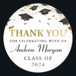 Grad Cap Gold Glitter Graduation Thank You Classic Round Sticker<br><div class="desc">Grad Cap Gold Glitter Graduation Thank You Classic Round Sticker</div>