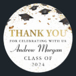 Grad Cap Gold Glitter Graduation Thank You Classic Round Sticker<br><div class="desc">Grad Cap Gold Glitter Graduation Thank You Classic Round Sticker</div>