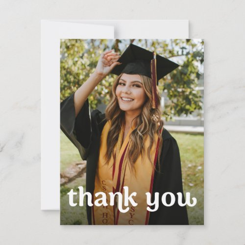 Grad cap Gold tassel Vertical Photo Graduation  Thank You Card