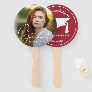 Grad Cap Graduate Photo Crimson Hand Fan