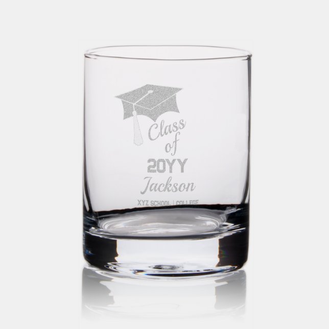Grad Cap Graduation Class Year | Name | School Rocks Glass (Glassware)