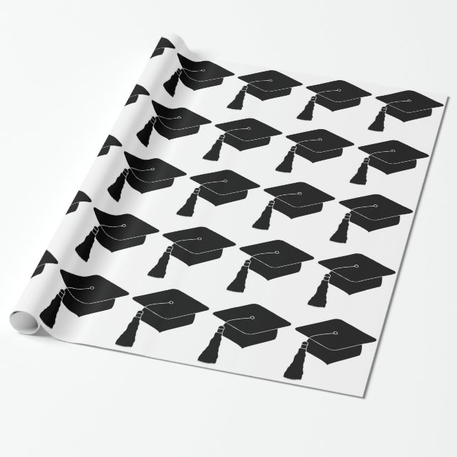 Grad Cap Graduation Gift Wrapping Paper (Unrolled)
