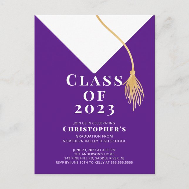 Grad Cap Graduation Party Invitation Postcard (Front)
