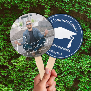 Grad Cap Modern Graduate Photo Blue Hand Fan