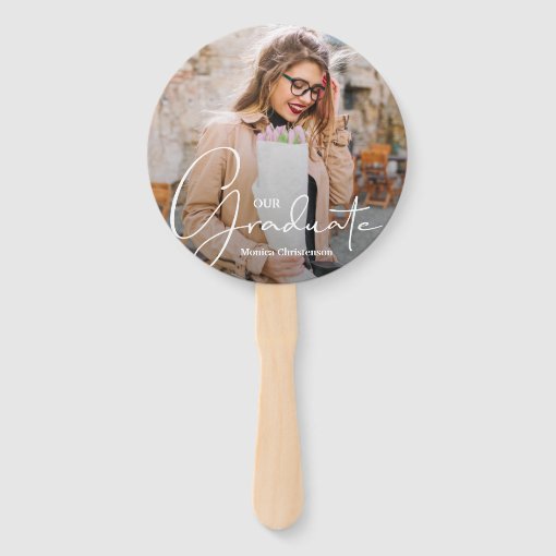 Grad Cap Modern Graduate Photo Dark Maroon Hand Fan | Zazzle