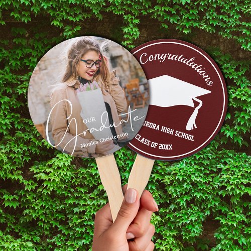 Grad Cap Modern Graduate Photo Dark Maroon Hand Fan