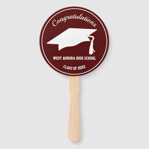 Grad Cap Modern Graduate Photo Dark Maroon Hand Fan | Zazzle