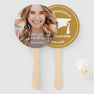 Grad Cap Modern Graduate Photo Gold Hand Fan