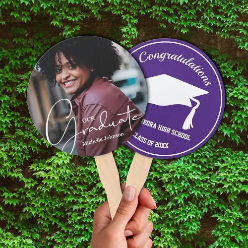 Grad Cap Modern Graduate Photo Purple Hand Fan