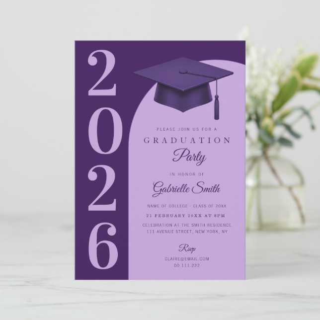 Grad cap modern graduation party invitation (Standing Front)